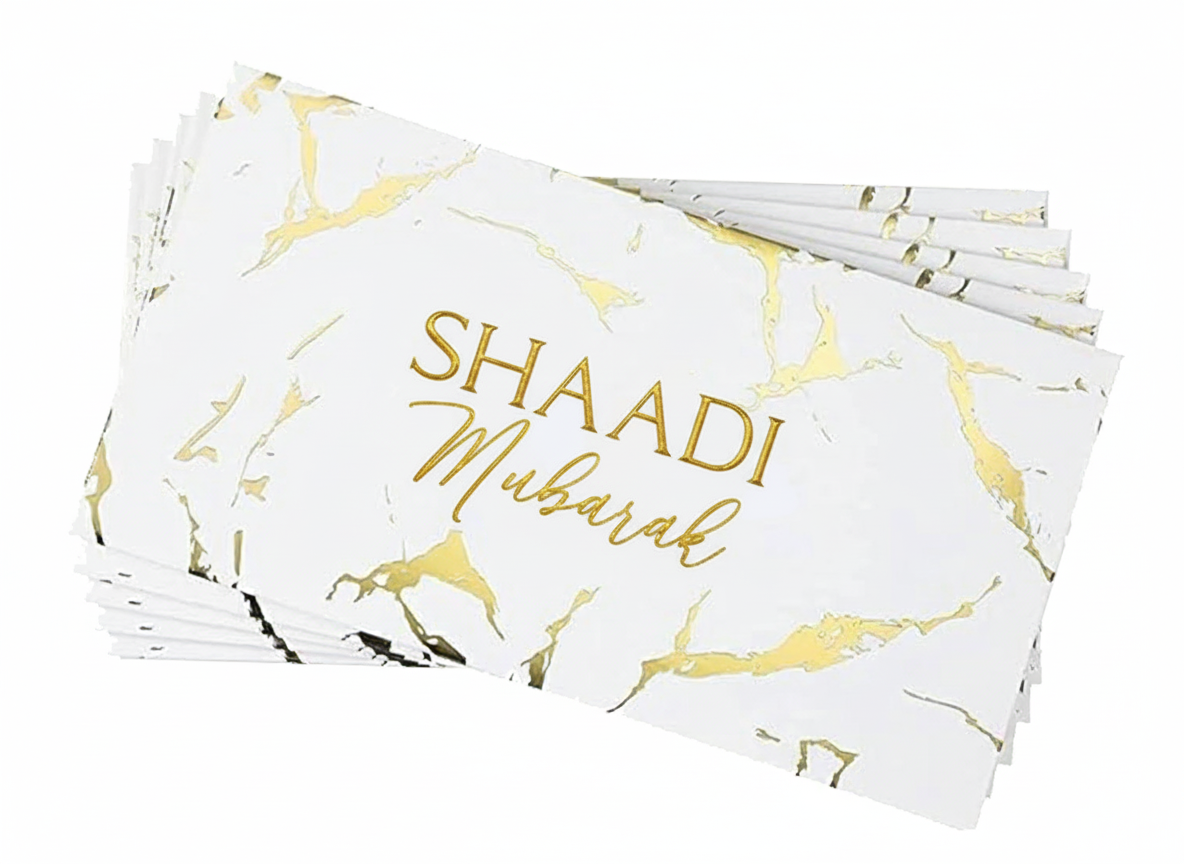 Shaadi Mubarak Money Envelopes Wallets – 5 Pack | Metallic White & Gold Marble | Wedding Gift Cash Holders