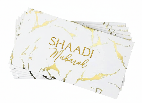Shaadi Mubarak Money Envelopes Wallets – 5 Pack | Metallic White & Gold Marble | Wedding Gift Cash Holders