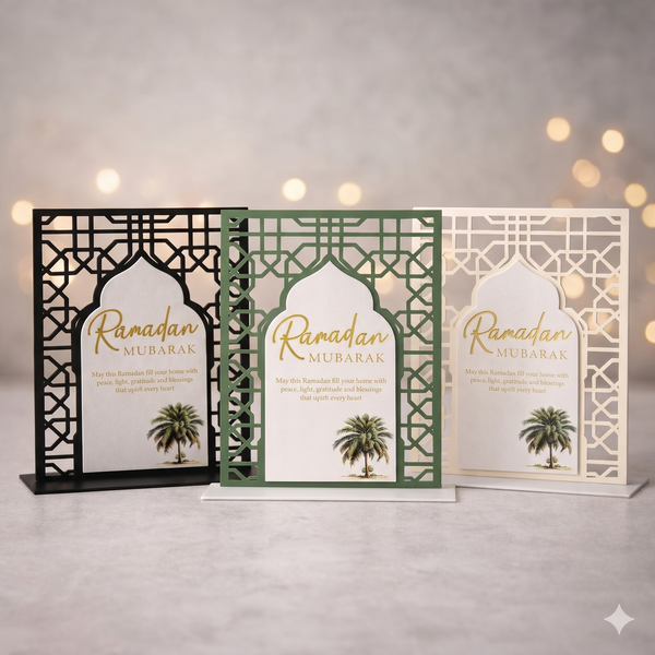 Black & Gold Ramadan Mubarak Geometric Acrylic Message Plaque with Dua - 22 x 30cm