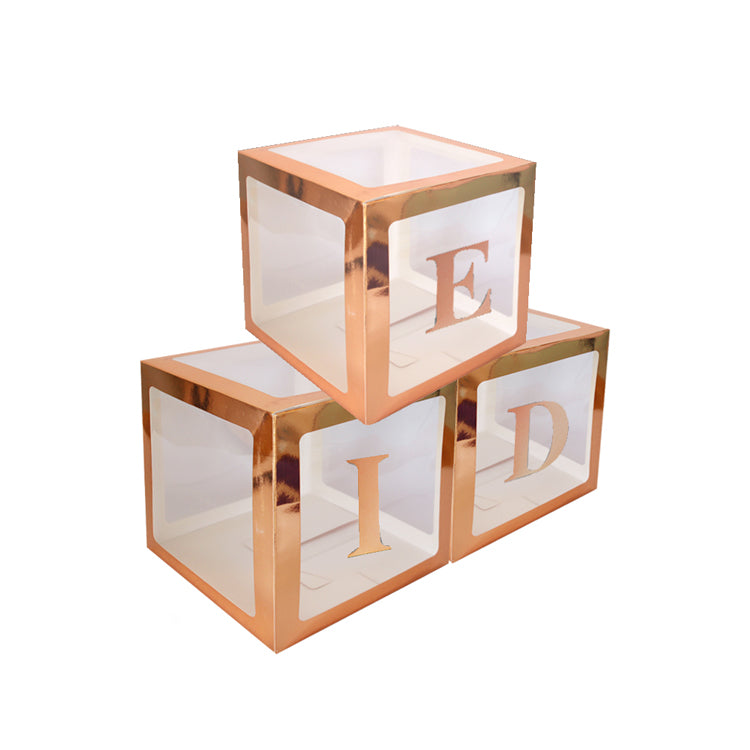 Eid Letter Transparent Balloon Boxes (25cm) - Rose Gold