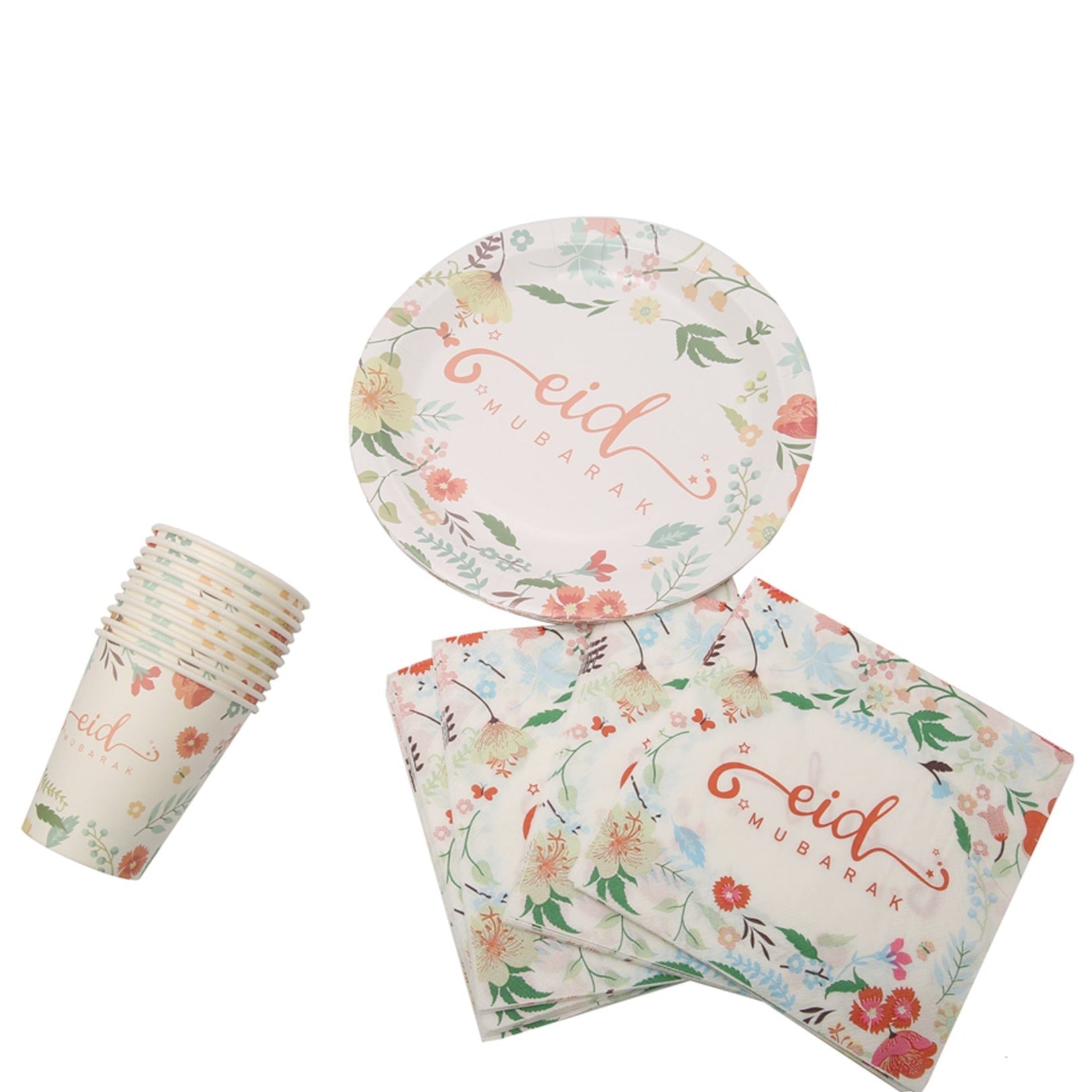 Eid Mubarak Plate, Cup and Napkin Set - Vintage Floral