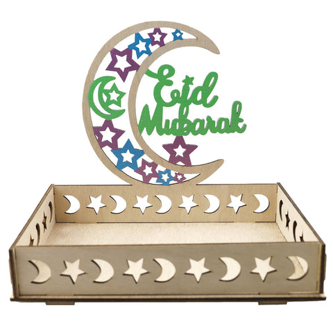 Wooden Craft Tray - Eid Mubarak Crescent Green