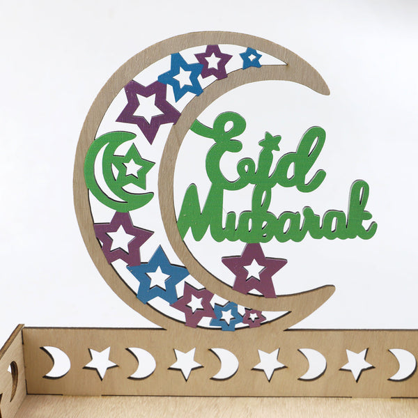 Wooden Craft Tray - Eid Mubarak Crescent Green