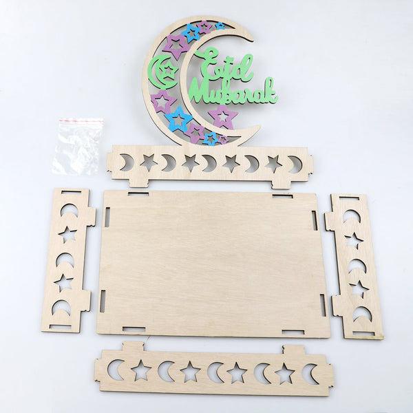 Wooden Craft Tray - Eid Mubarak Crescent Green