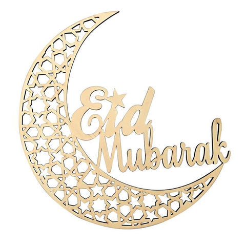 Eid Mubarak Wooden Hanging Decoration - Geometric Moon