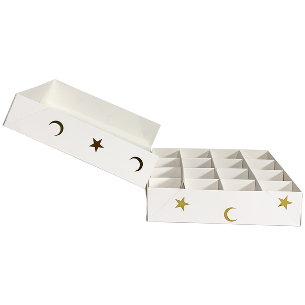 Eid Mubarak 12 Compartment Cupcake Box - White / Gold Stars