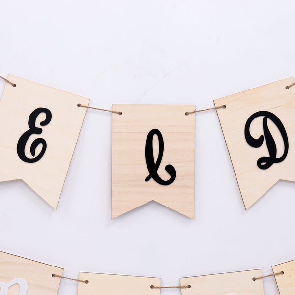 Eid Mubarak Bunting - Black & White Writing - Acrylic Wooden