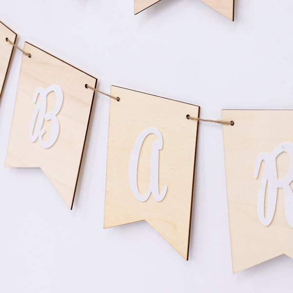 Eid Mubarak Bunting - Black & White Writing - Acrylic Wooden