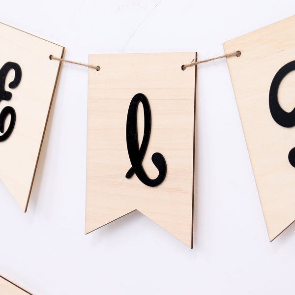 Eid Mubarak Bunting - Black & White Writing - Acrylic Wooden