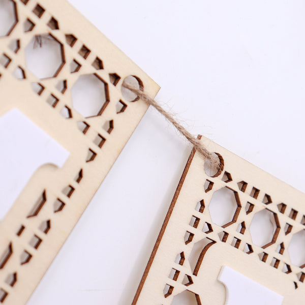 Eid Mubarak Bunting - Acrylic Wooden White Lace - White Letters