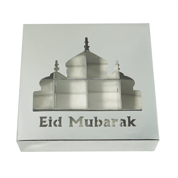 Eid Mubarak 12 Compartment Cupcake Box - Silver