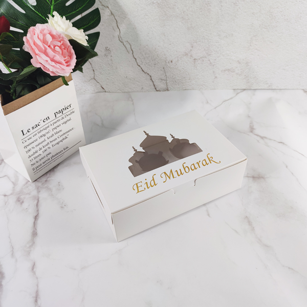 Eid Mubarak 6 Compartment Cupcake Box - White