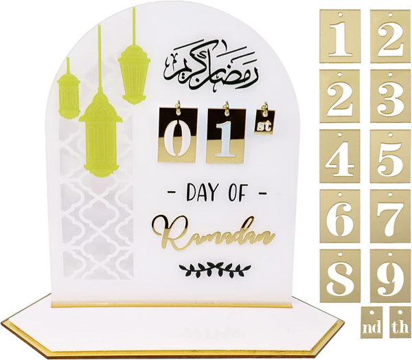 Acrylic Ramadan and Eid Countdown Calendar - White & Gold