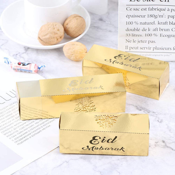 Eid Mubarak Laser Cut Gift Boxes - (12x4x4cm) - Gold