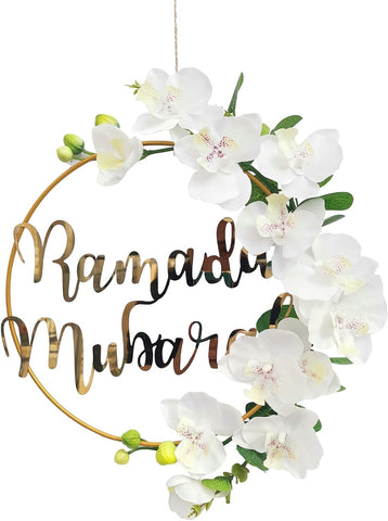 Ramadan Mubarak Metal Ring Decor Garland Wreath - Gold
