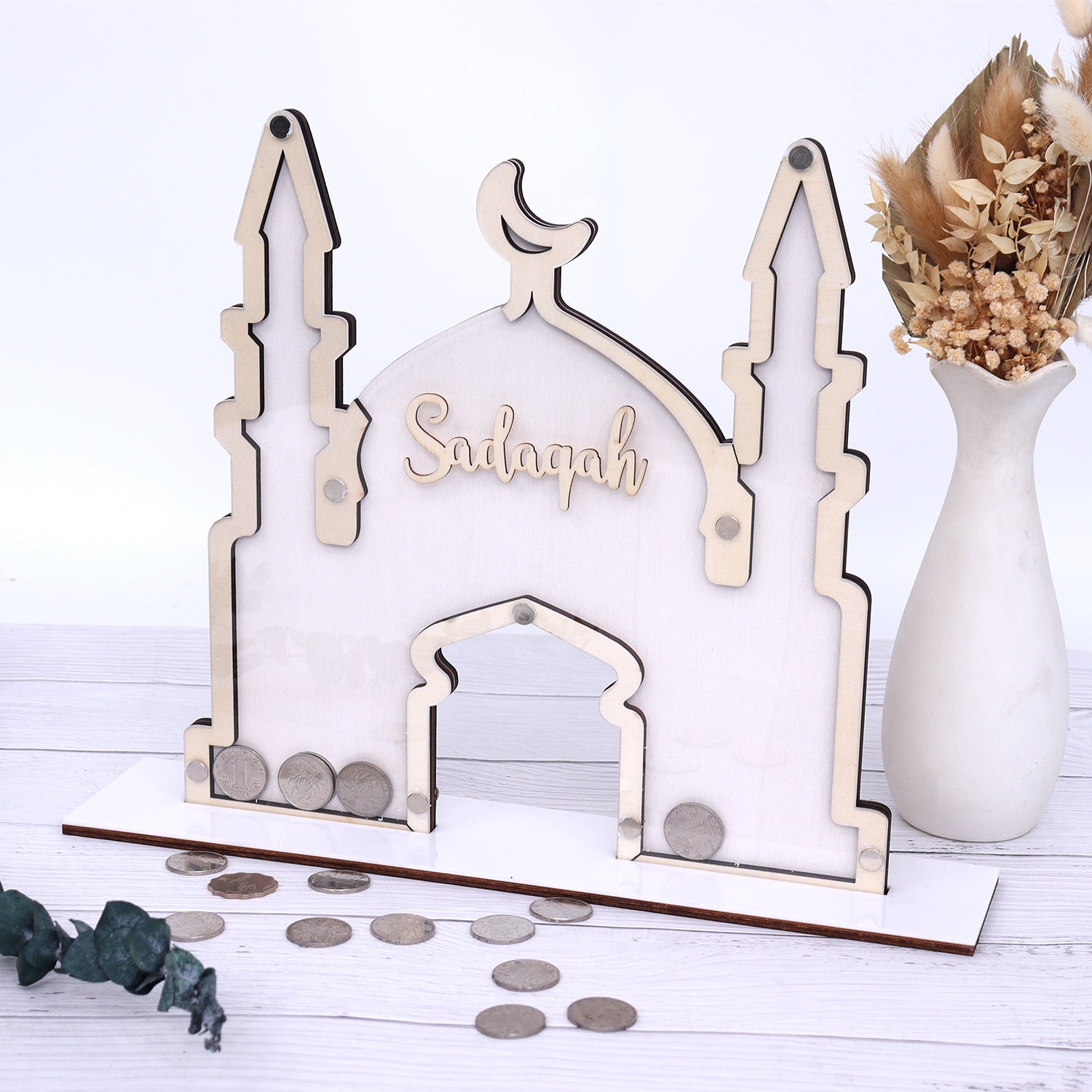 Sadaqah Box White & Wooden Mosque