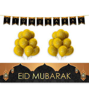 EID Mubarak Decoration Set - Black & Gold Domes & Lanterns