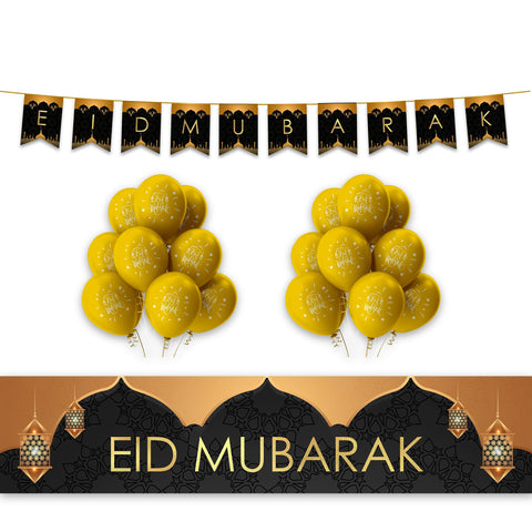 EID Mubarak Decoration Set - Black & Gold Domes & Lanterns