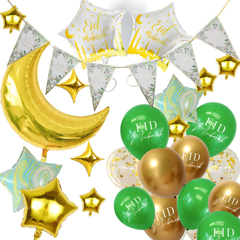Eid Mubarak 67 pcs Decoration Set - Green & Gold