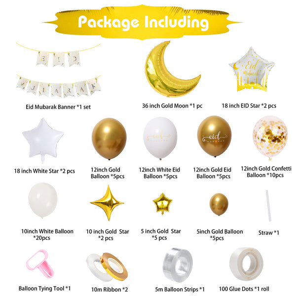 Eid Mubarak 67 pcs Decoration Set - White & Gold