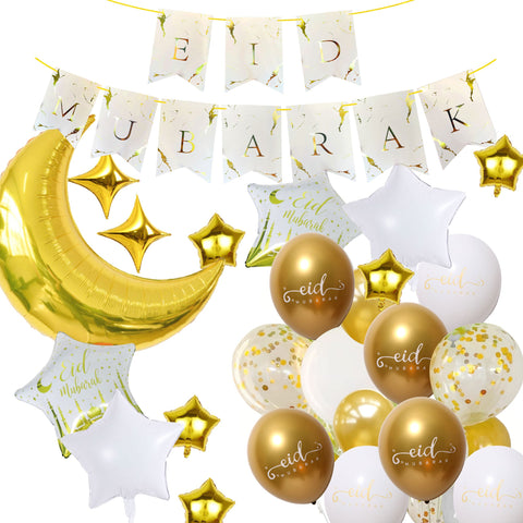 Eid Mubarak 67 pcs Decoration Set - White & Gold