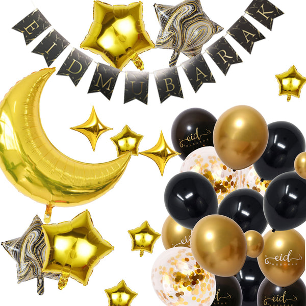 Eid Mubarak 67 pcs Decoration Set - Black & Gold