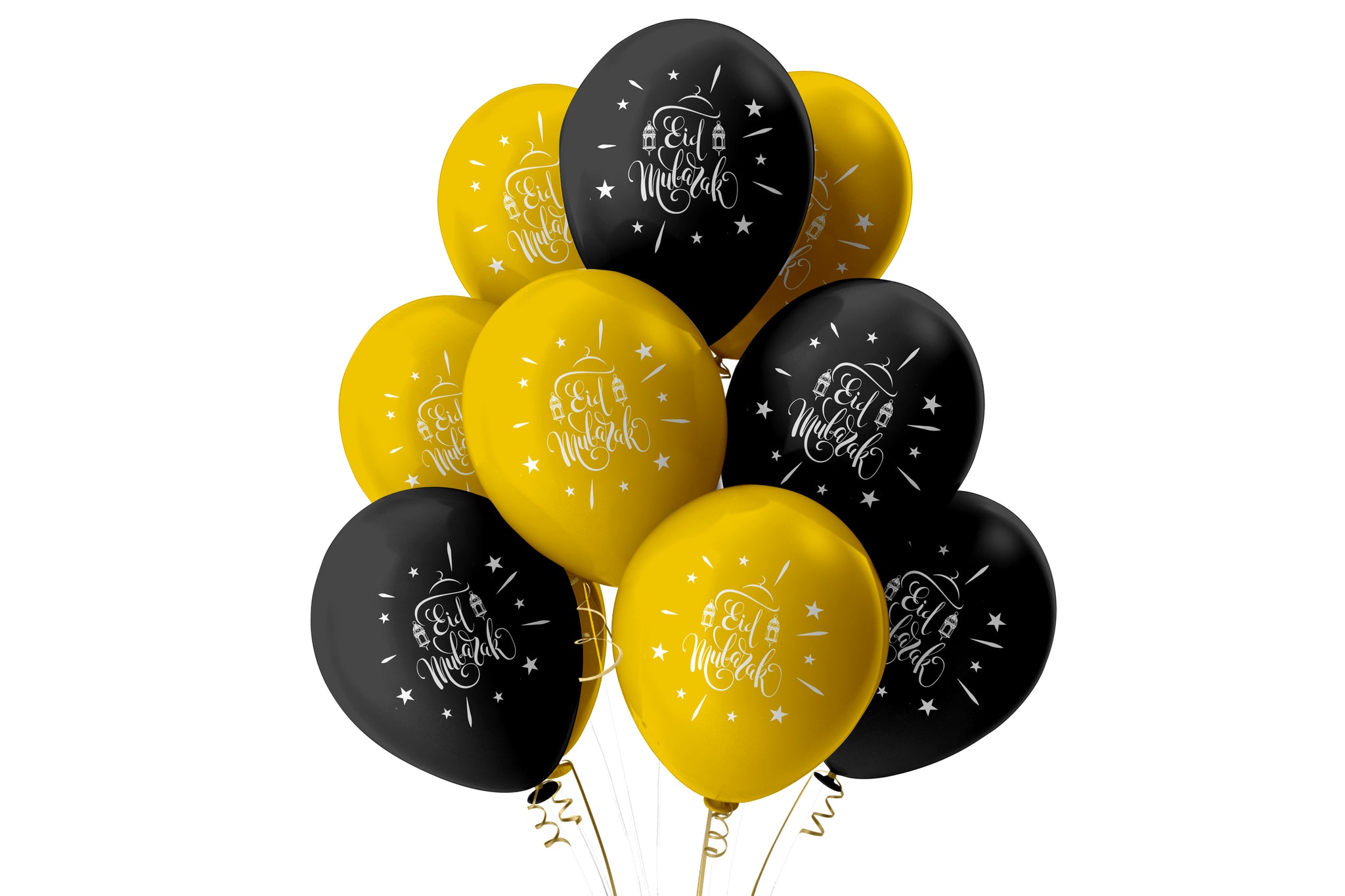 Eid Mubarak Balloons - Domes & Lanterns - Black and Gold Mix