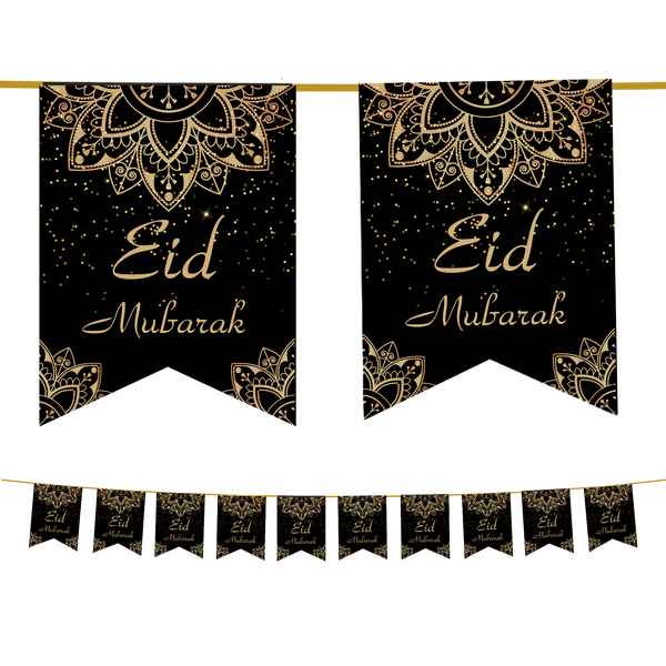 EID Mubarak Decoration Set - Black & Gold Geometric