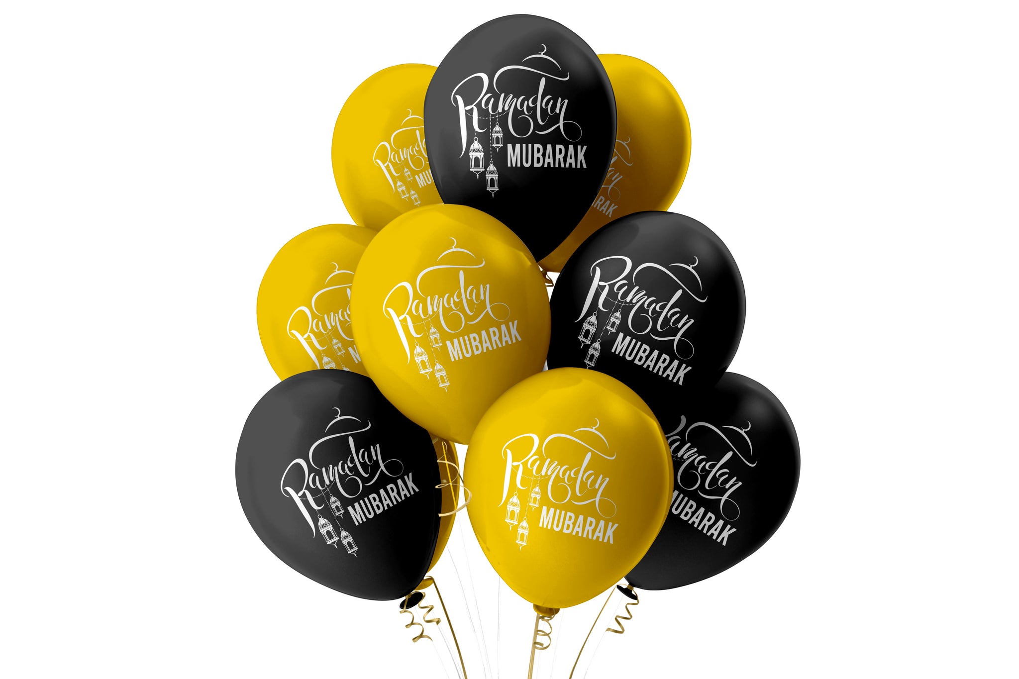 Ramadan Mubarak Balloons - Domes & Lanterns - Black and Gold Mix