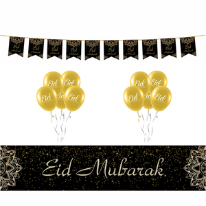 EID Mubarak Decoration Set - Black & Gold Geometric