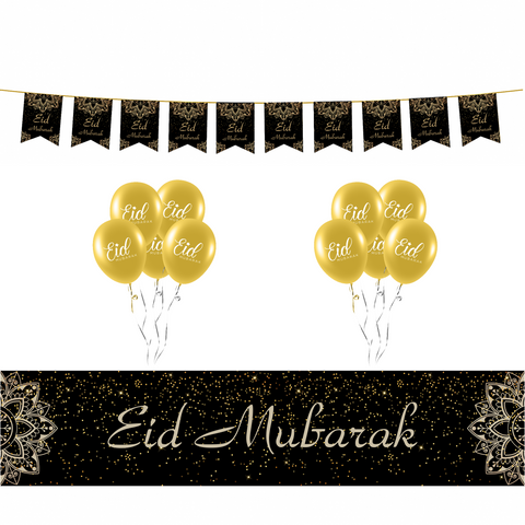 EID Mubarak Decoration Set - Black & Gold Geometric