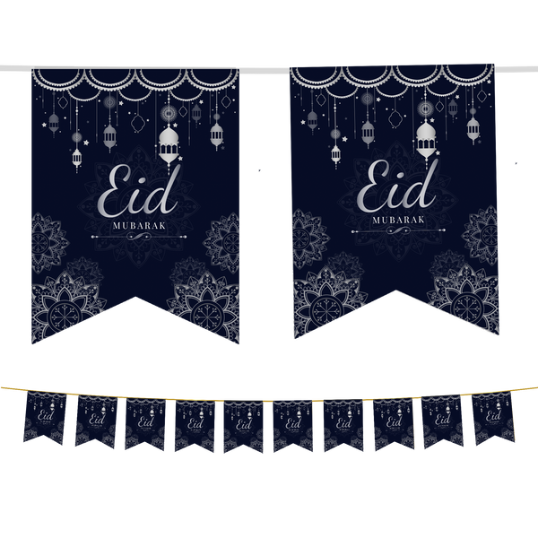 EID Mubarak Decoration Set - Navy & Silver Geometric