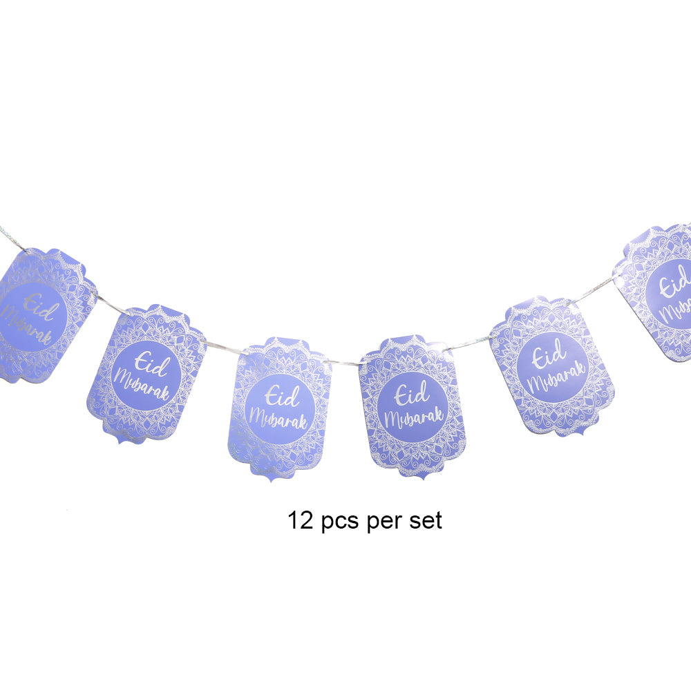 Eid Mubarak Paper Bunting - Purple, Blue & Silver