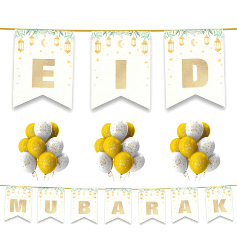 EID Mubarak 20 pc Decoration Set - Gold Glitter Lanterns