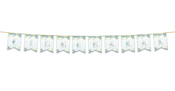 Eid Mubarak Bunting - Blue & Gold Floral Letter Flags Decoration