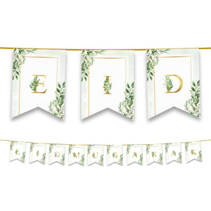 Eid Mubarak Bunting - Green & Gold Forest Leaves Letter Flags Decoration