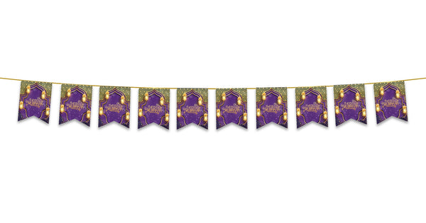 Eid Mubarak Bunting - Purple & Gold Lanterns Flags Decoration