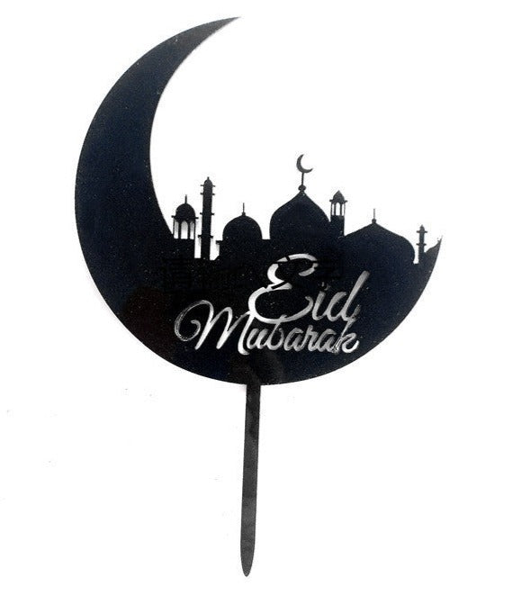 Eid Mubarak Mosque Outline Cake Topper - Black