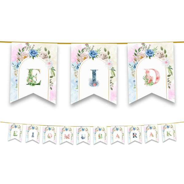 Eid Mubarak Bunting - Pastel Rainbow Floral Letter Flags Decoration