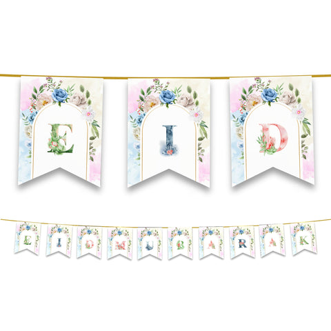 Eid Mubarak Bunting - Pastel Rainbow Floral Letter Flags Decoration