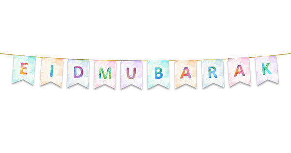 Eid Mubarak Bunting - Watercolour Rainbow Letter Flags Decoration