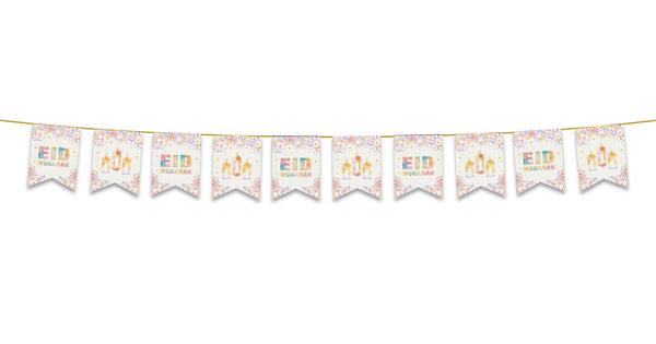 Eid Mubarak Bunting - Pink Pastel Geometric Flags Decoration