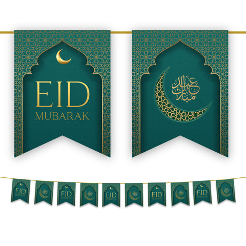 Eid Mubarak Bunting - Green & Gold Flags Decoration