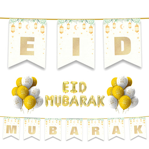 EID Mubarak 30 pc Decoration Set - Gold Glitter Lanterns