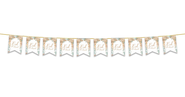 Eid Mubarak Bunting - Neutral Rustic Floral Flags Decoration