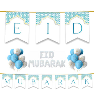 EID Mubarak 30 pc Decoration Set - Teal & White