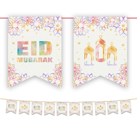 Eid Mubarak Bunting - Pink Pastel Geometric Flags Decoration