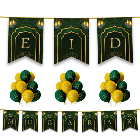 EID Mubarak 20 pc Decoration Set - Green & Gold Lanterns