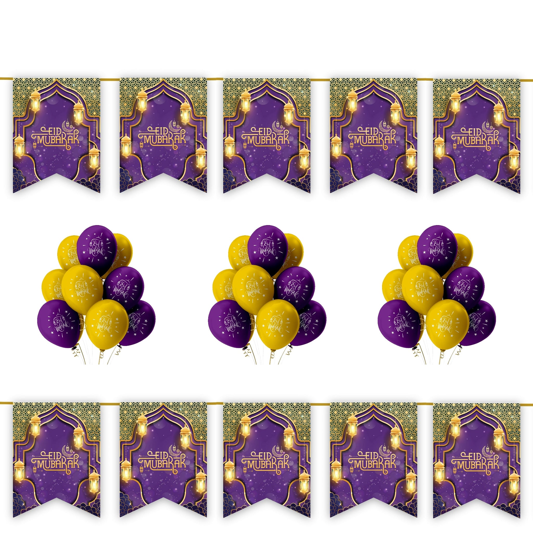 EID Mubarak 20 pc Decoration Set - Purple & Gold Lanterns