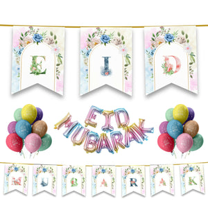 EID Mubarak 31 pc Decoration Set - Pastel Rainbow Floral